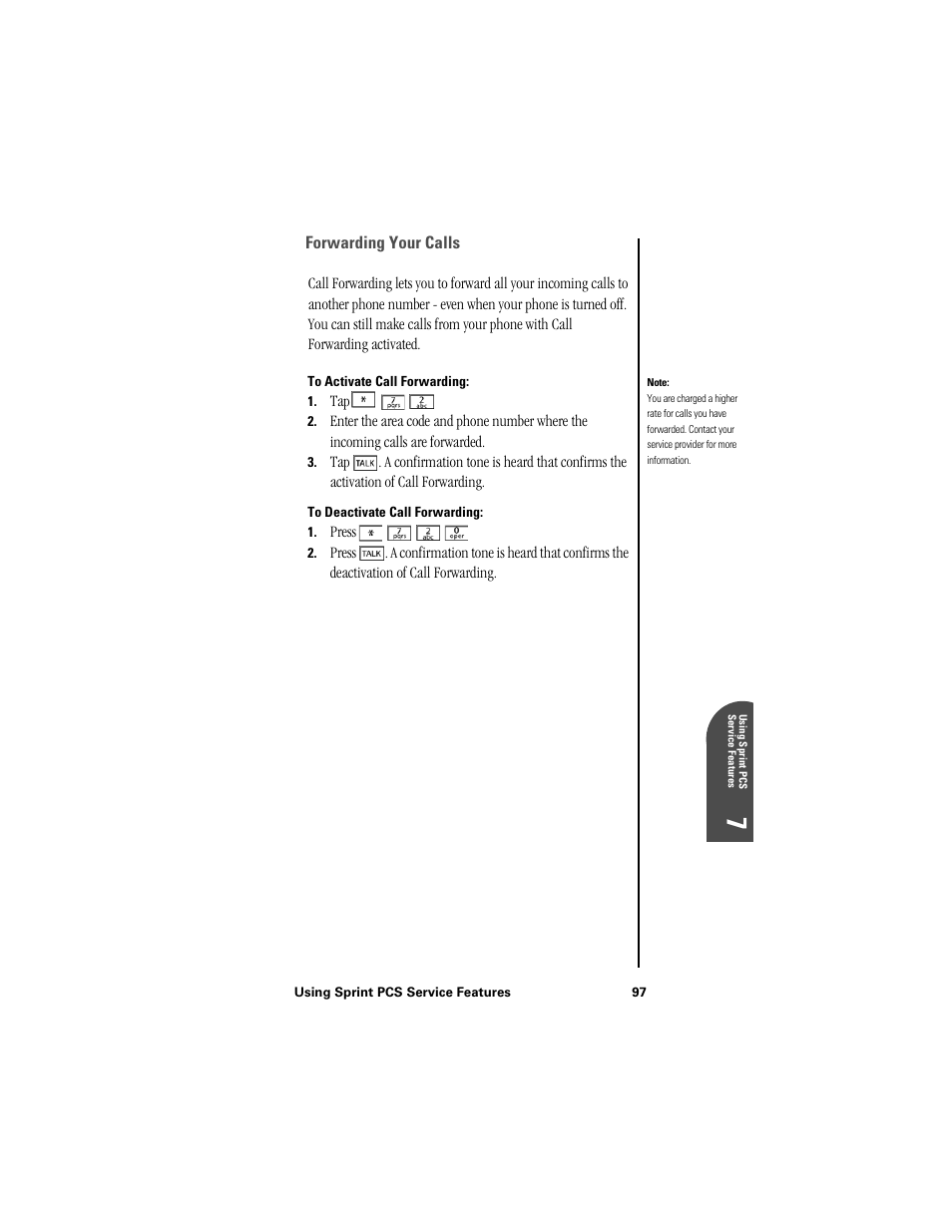 Forwarding your calls, To activate call forwarding, To deactivate call forwarding | Us 7 | Samsung SPH-I300 User Manual | Page 100 / 313