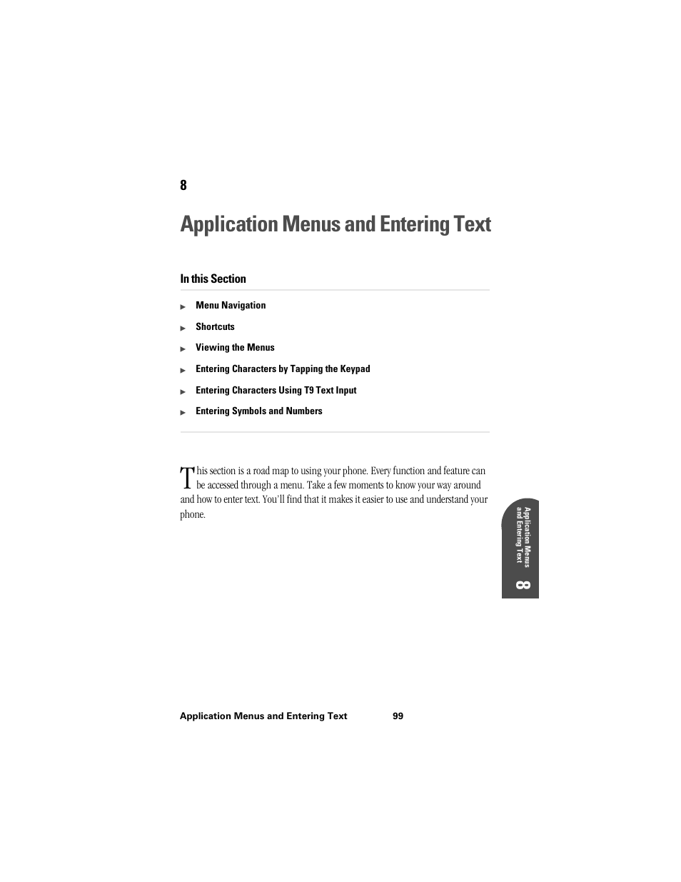 Application menus and entering text, 8ap 8 | Samsung SPH-I300 User Manual | Page 102 / 313