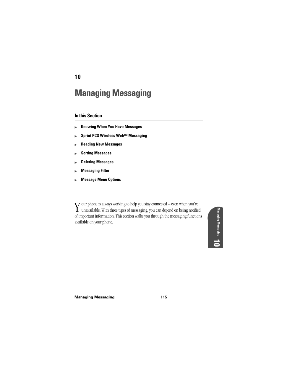 Managing messaging, 10 m 10 | Samsung SPH-I300 User Manual | Page 118 / 313