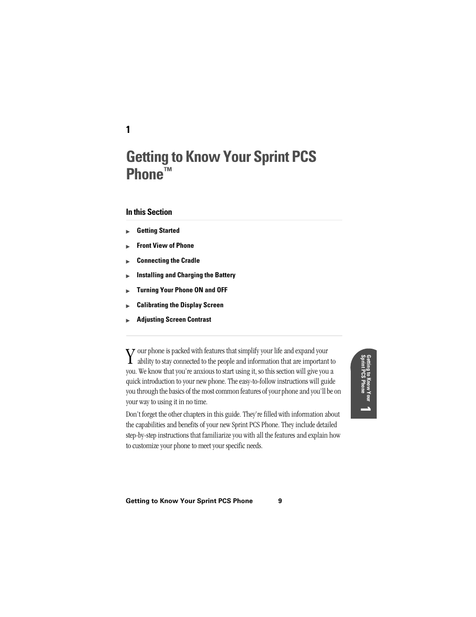 Getting to know your sprint pcs phone, 1ge 1 | Samsung SPH-I300 User Manual | Page 12 / 313