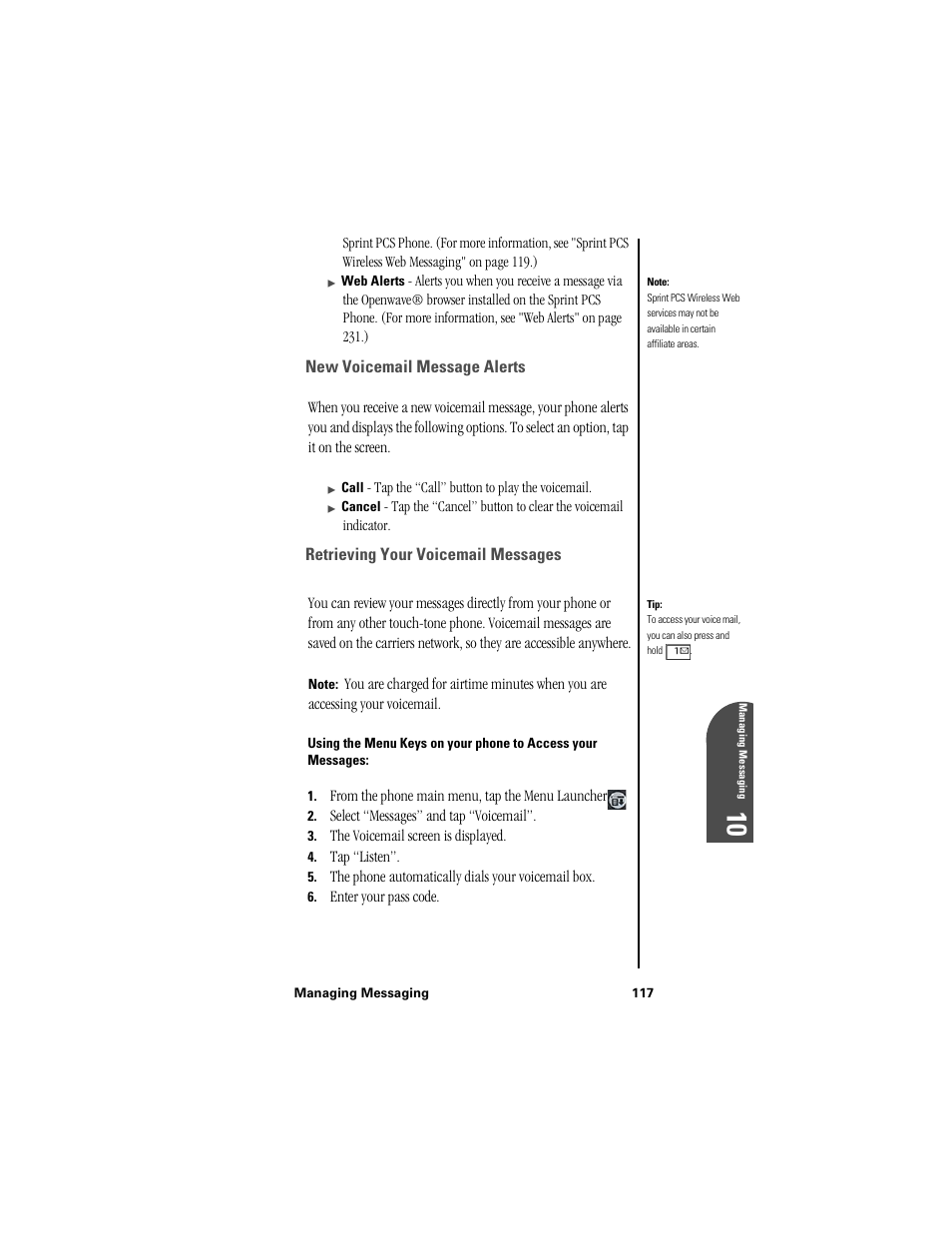 New voicemail message alerts, Retrieving your voicemail messages | Samsung SPH-I300 User Manual | Page 120 / 313