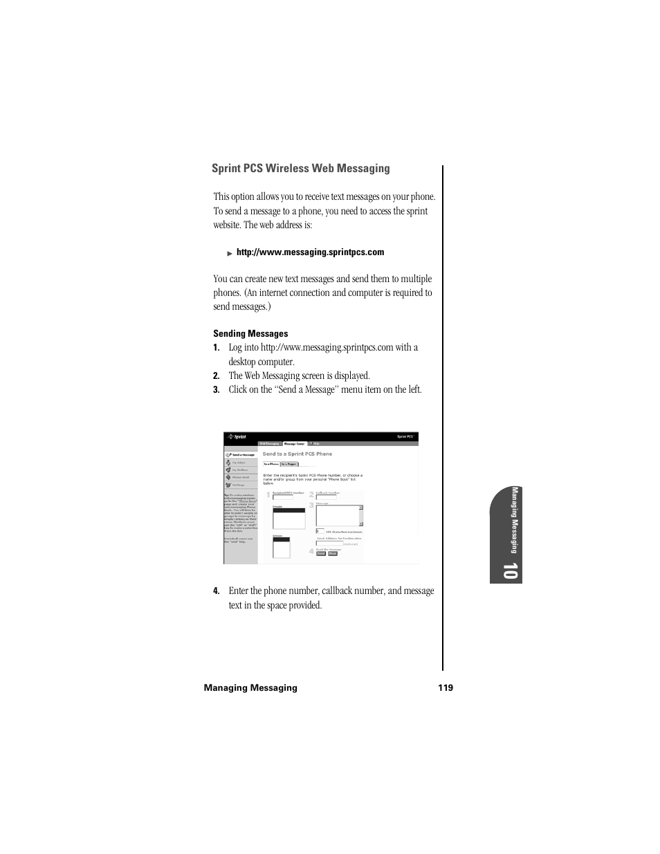 Sprint pcs wireless web messaging, Sending messages | Samsung SPH-I300 User Manual | Page 122 / 313