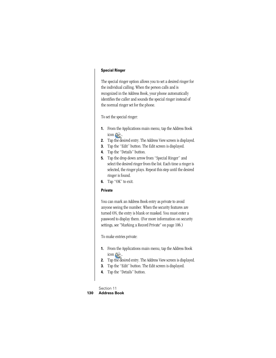 Special ringer, Private | Samsung SPH-I300 User Manual | Page 133 / 313