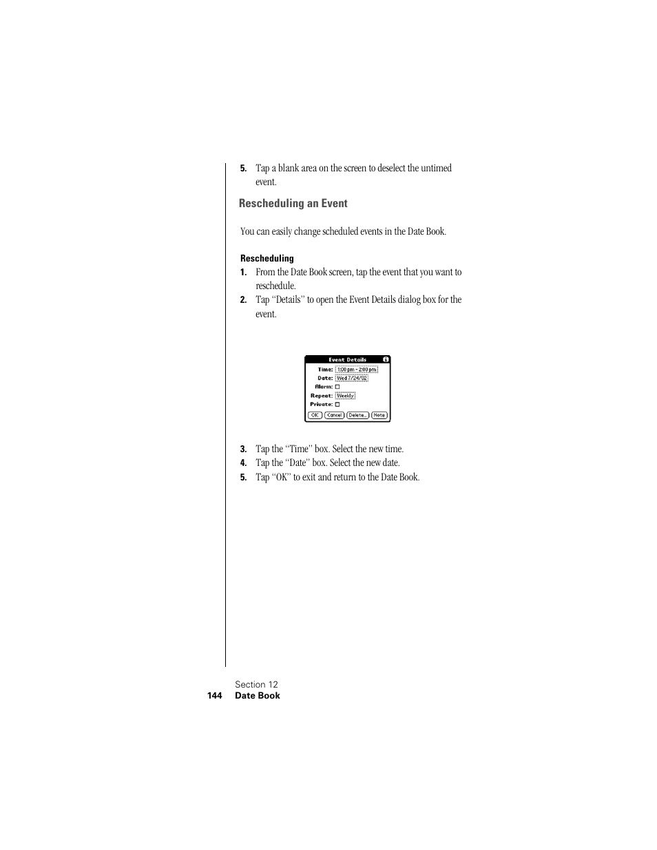 Rescheduling an event, Rescheduling | Samsung SPH-I300 User Manual | Page 147 / 313