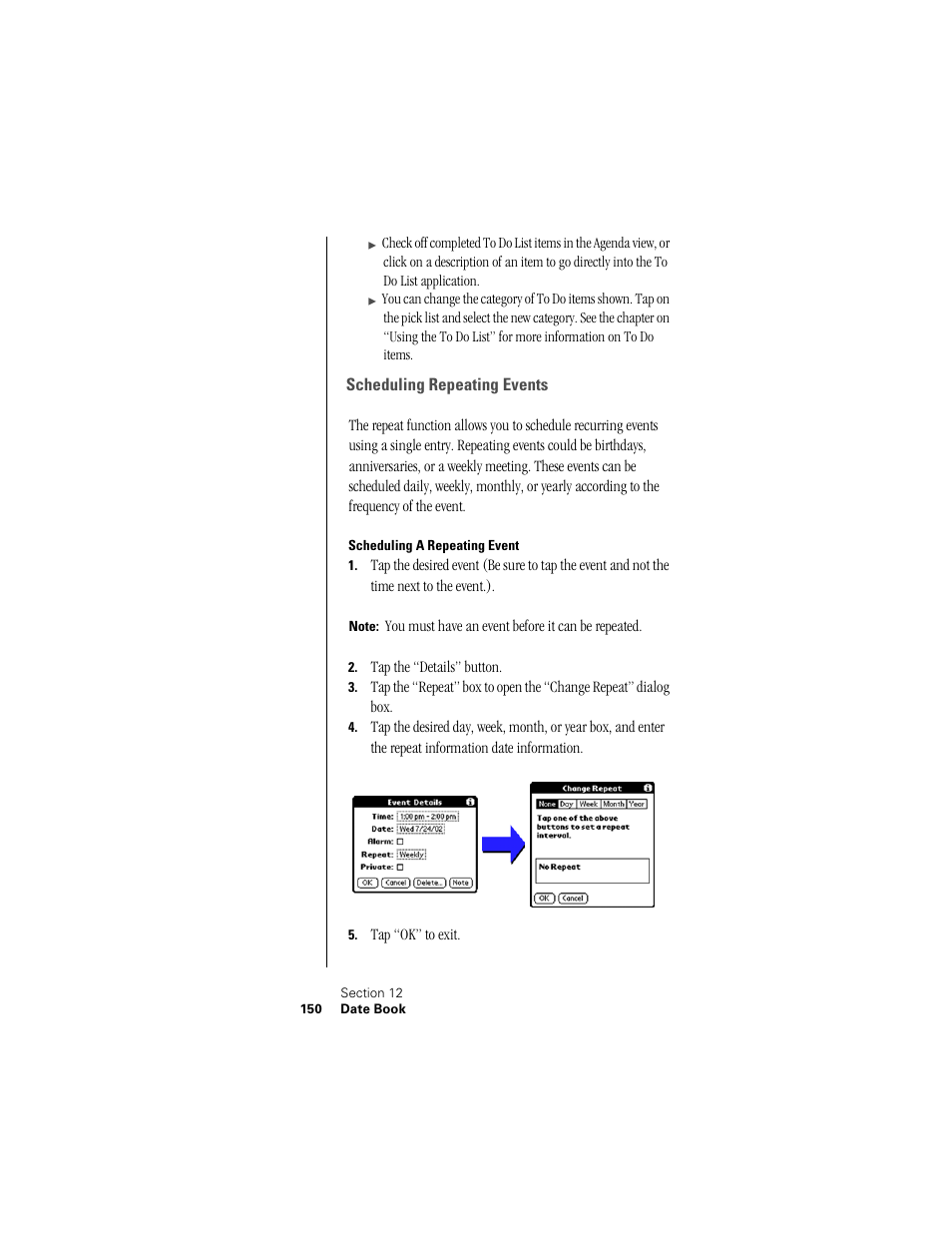 Scheduling repeating events, Scheduling a repeating event | Samsung SPH-I300 User Manual | Page 153 / 313