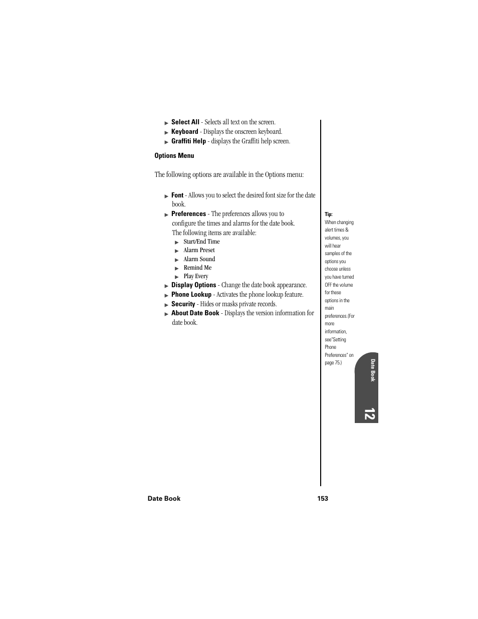 Options menu, Da 12 | Samsung SPH-I300 User Manual | Page 156 / 313