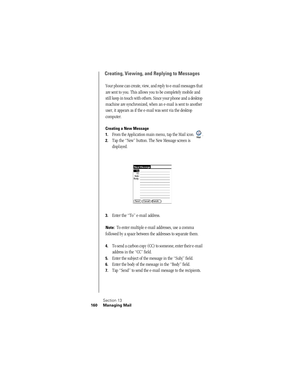 Creating, viewing, and replying to messages, Creating a new message | Samsung SPH-I300 User Manual | Page 163 / 313