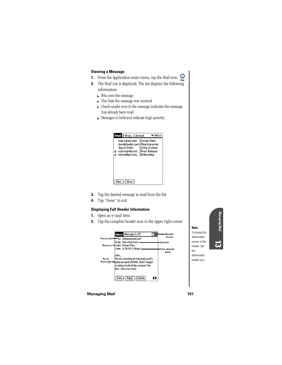 Viewing a message, Displaying full header information | Samsung SPH-I300 User Manual | Page 164 / 313