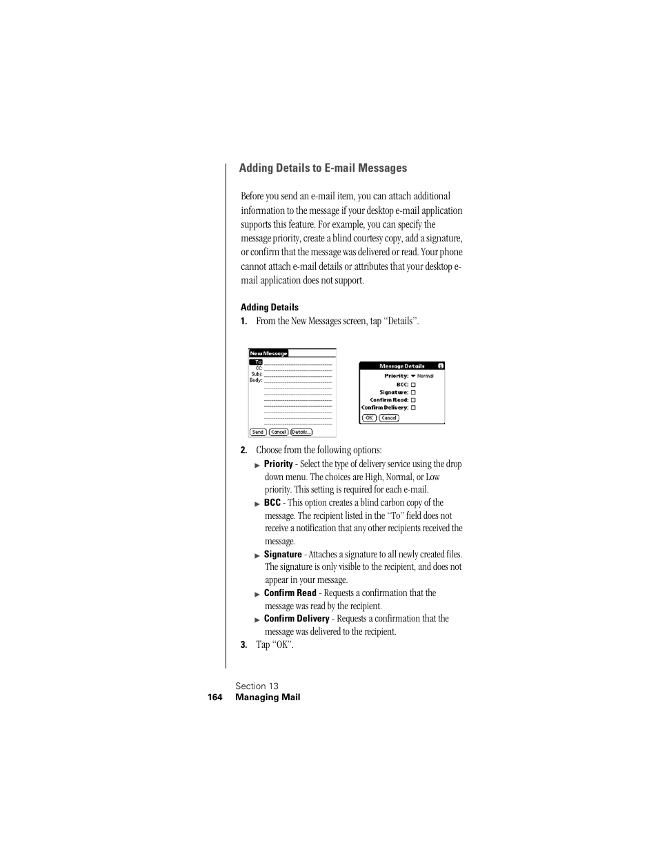 Adding details to e-mail messages, Adding details | Samsung SPH-I300 User Manual | Page 167 / 313