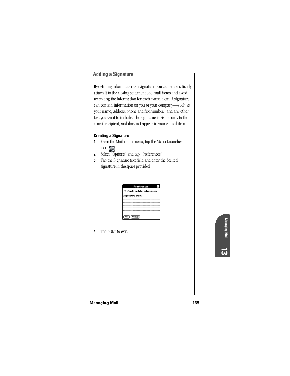 Adding a signature, Creating a signature | Samsung SPH-I300 User Manual | Page 168 / 313