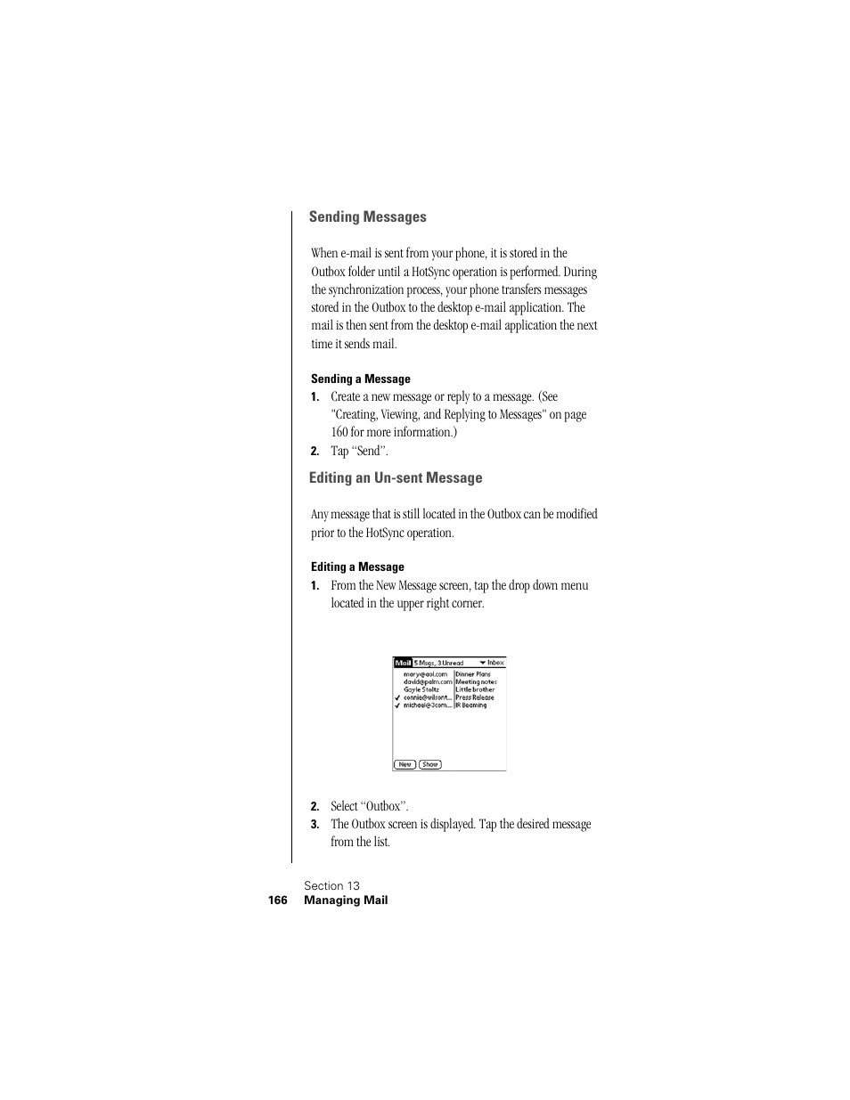 Sending messages, Sending a message, Editing an un-sent message | Editing a message | Samsung SPH-I300 User Manual | Page 169 / 313