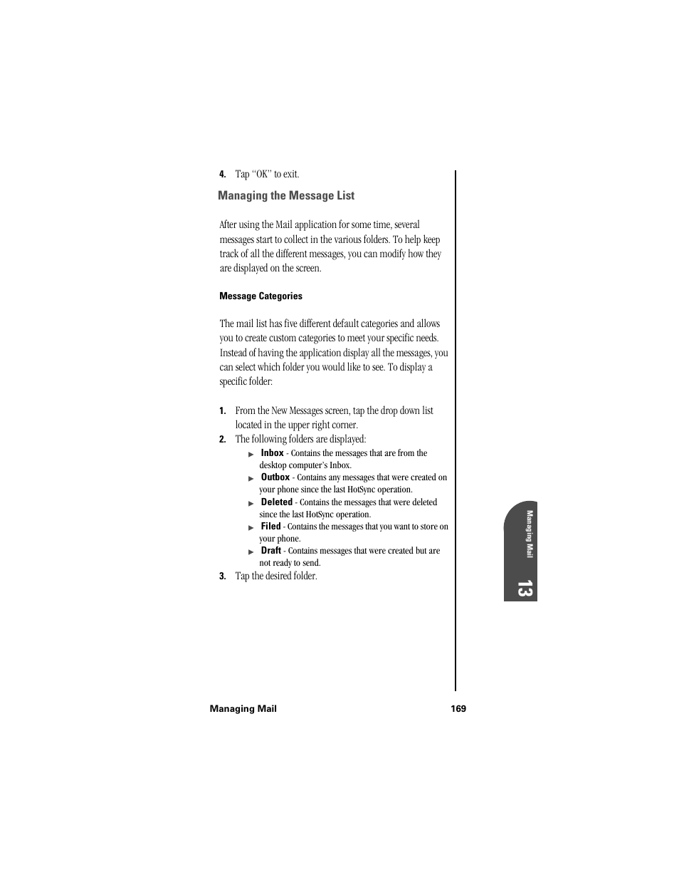 Managing the message list, Message categories | Samsung SPH-I300 User Manual | Page 172 / 313