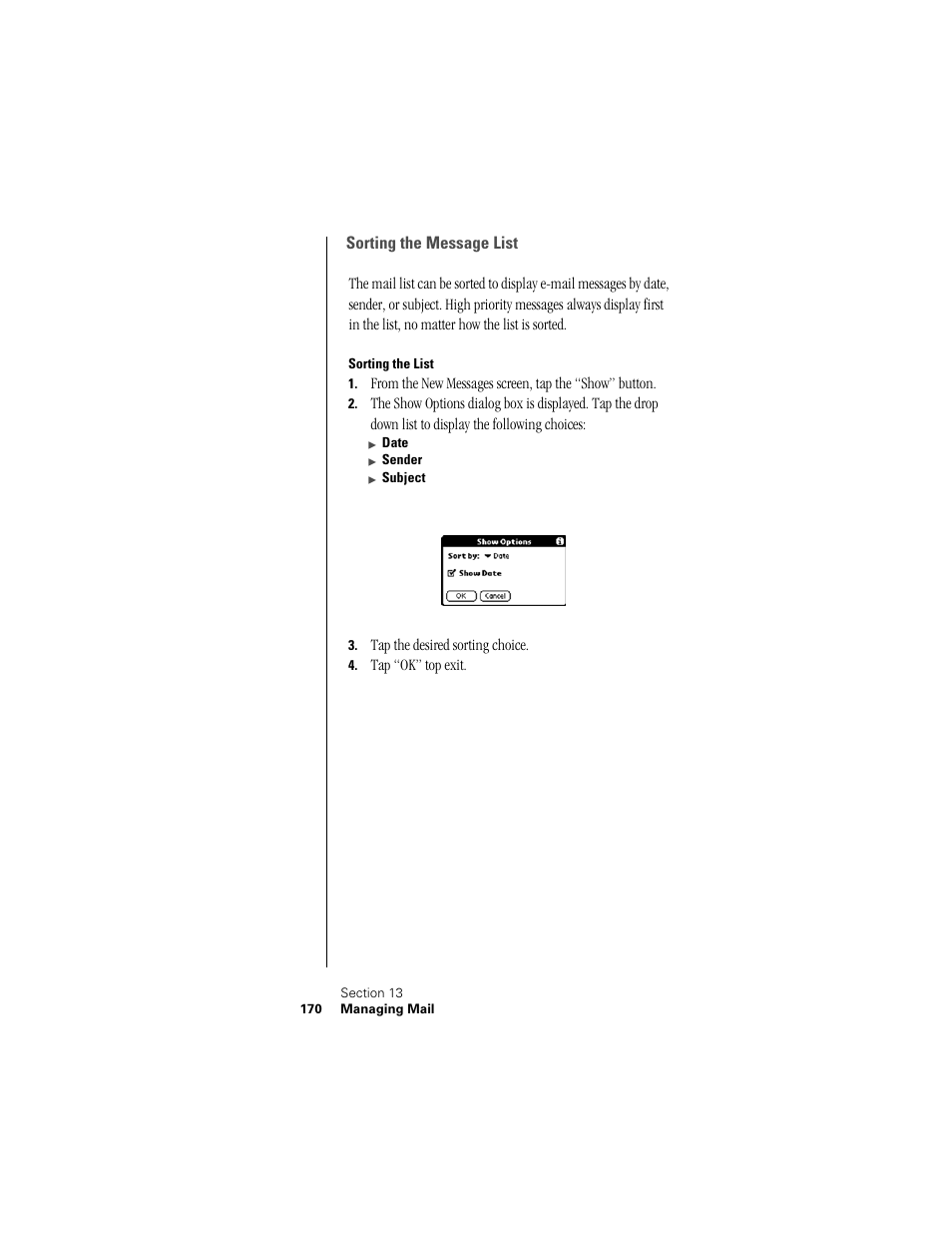 Sorting the message list, Sorting the list | Samsung SPH-I300 User Manual | Page 173 / 313