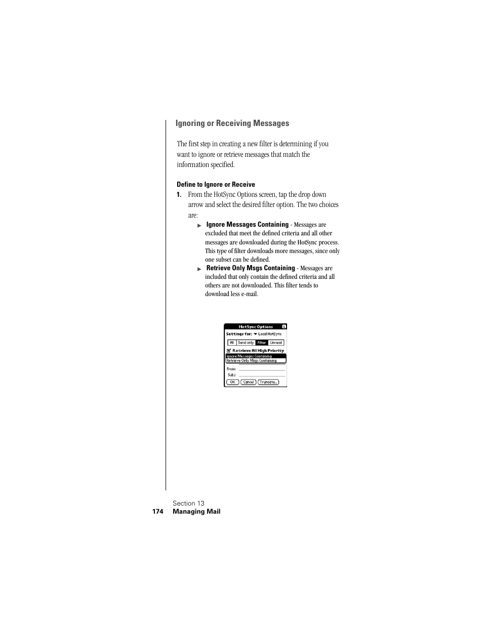 Ignoring or receiving messages, Define to ignore or receive | Samsung SPH-I300 User Manual | Page 177 / 313
