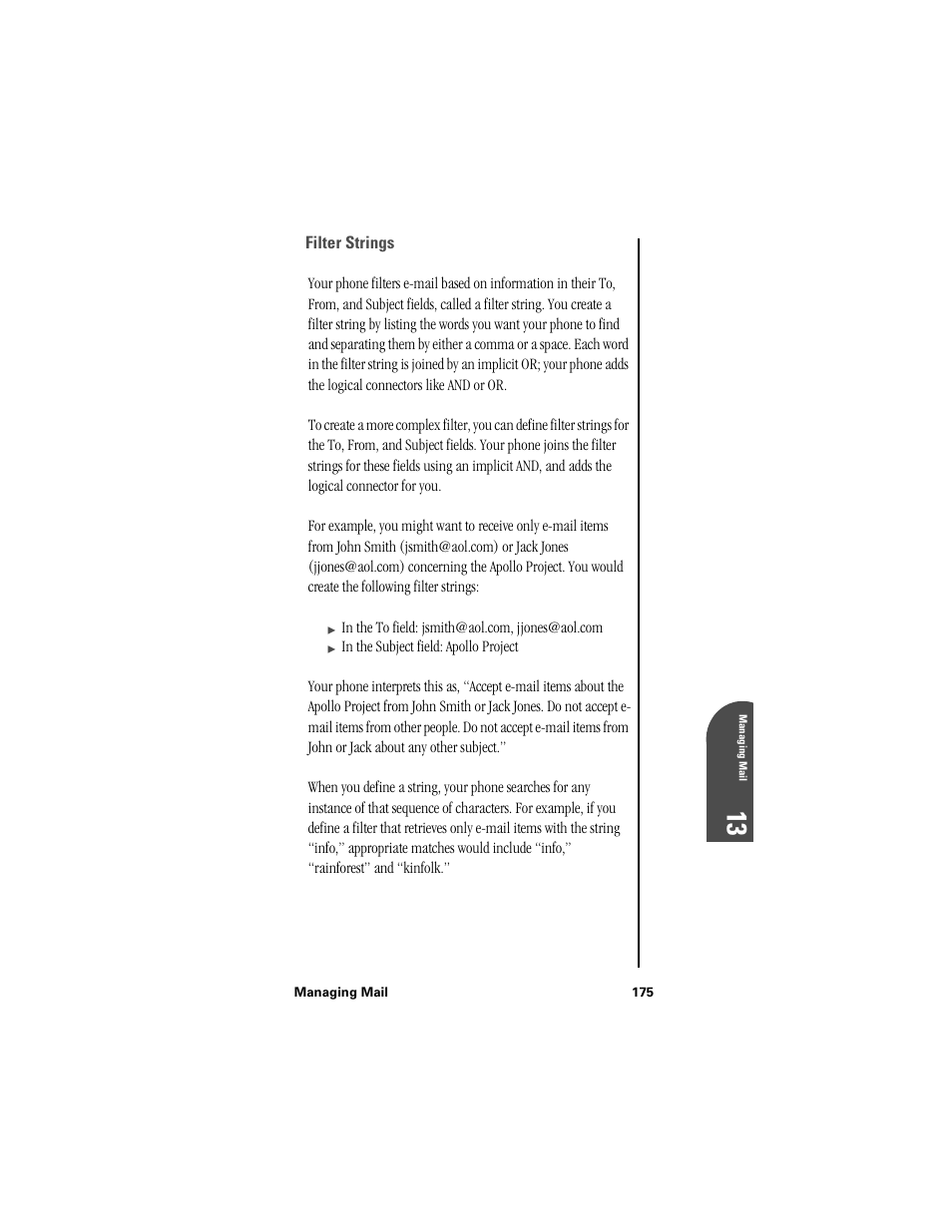 Filter strings | Samsung SPH-I300 User Manual | Page 178 / 313
