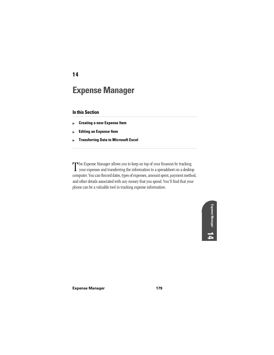 Expense manager, 14 ex 14 | Samsung SPH-I300 User Manual | Page 182 / 313