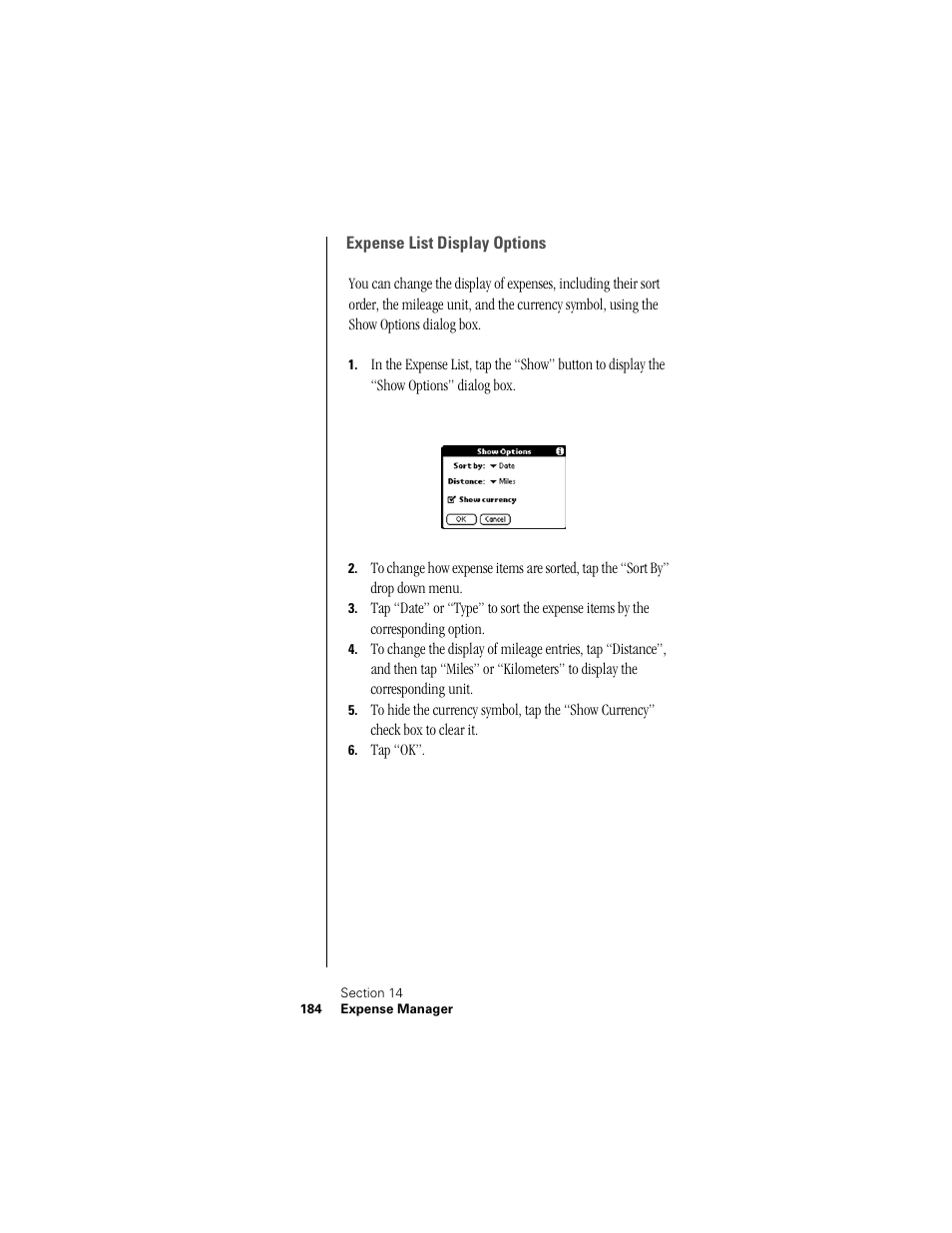 Expense list display options | Samsung SPH-I300 User Manual | Page 187 / 313