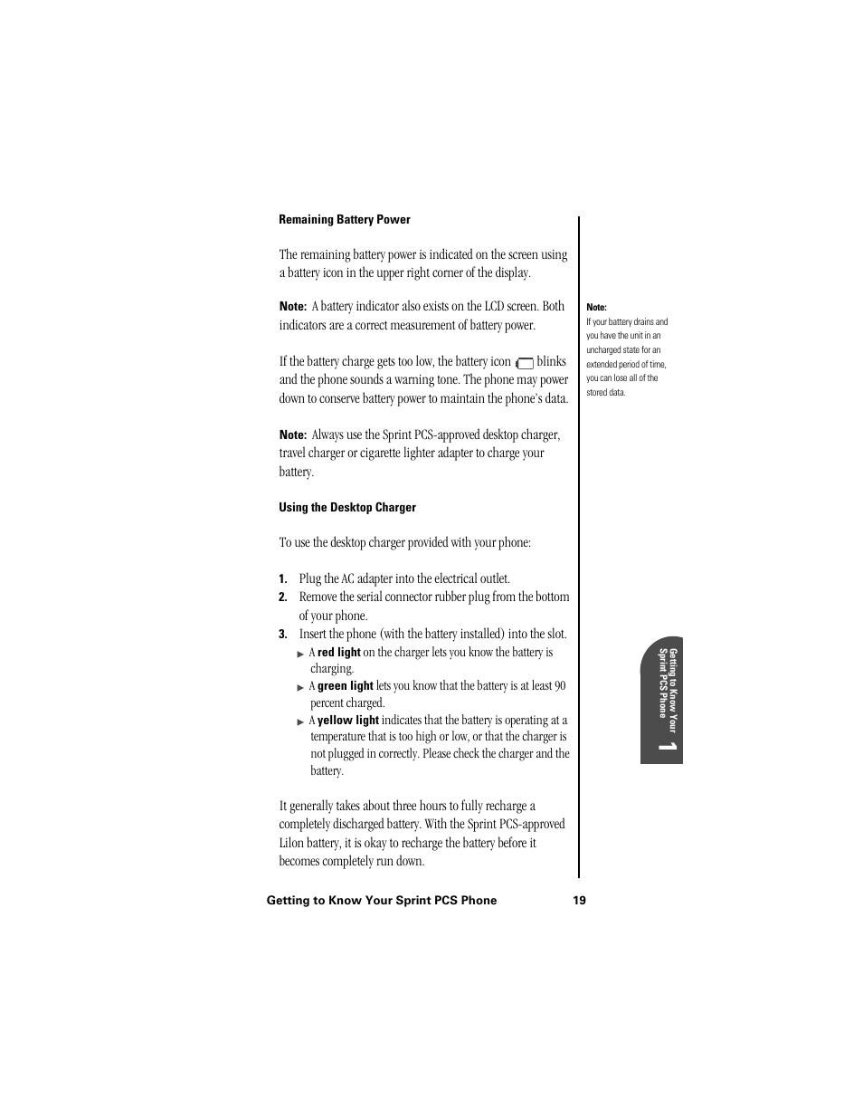 Remaining battery power, Using the desktop charger, Ge 1 | Samsung SPH-I300 User Manual | Page 22 / 313