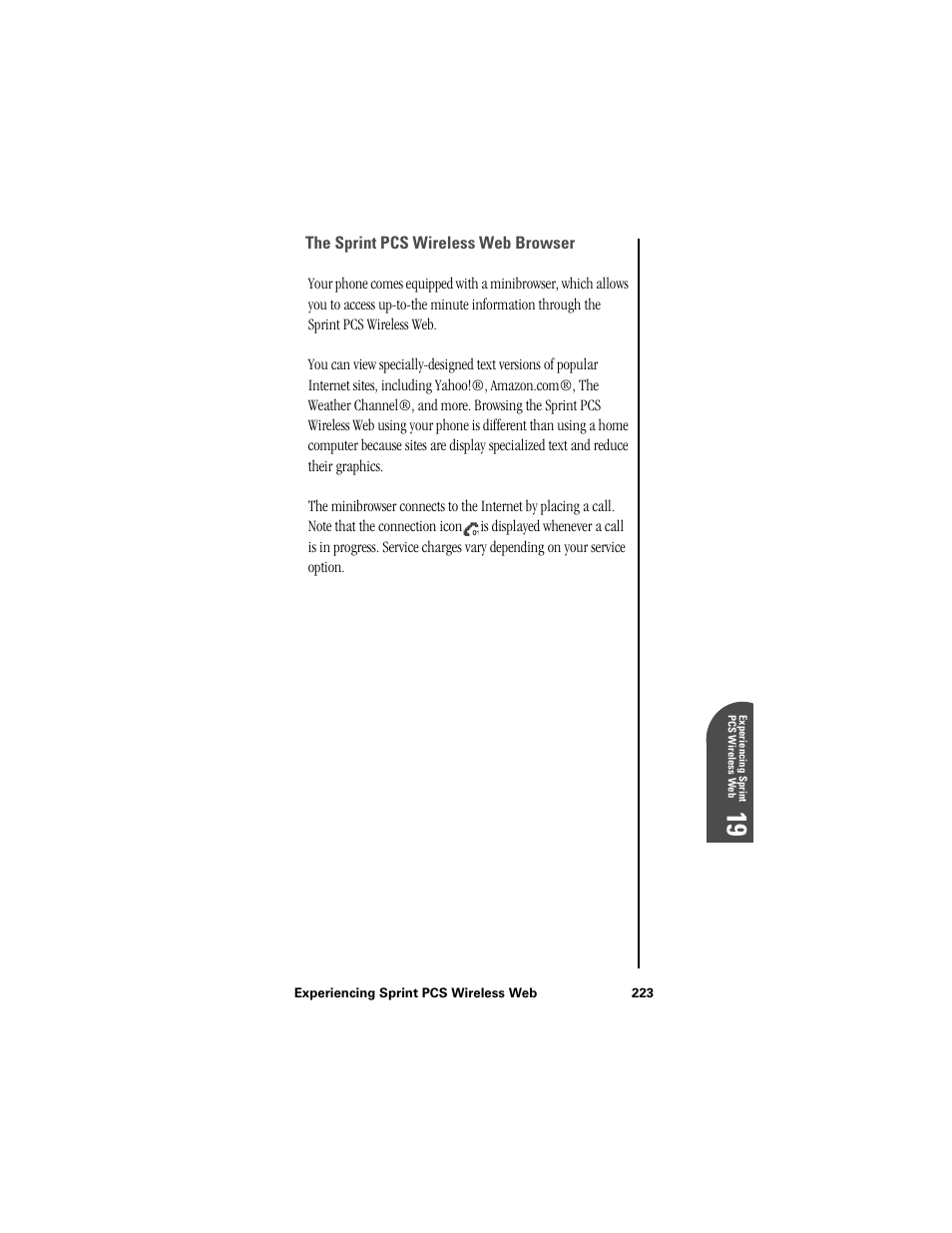 The sprint pcs wireless web browser, 19 ex 19 | Samsung SPH-I300 User Manual | Page 226 / 313