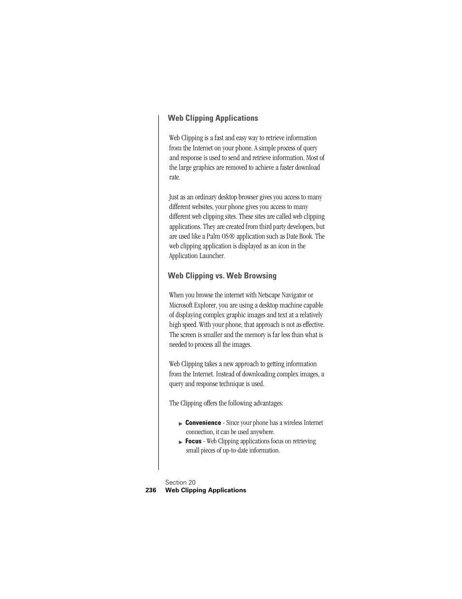 Web clipping applications, Web clipping vs. web browsing | Samsung SPH-I300 User Manual | Page 239 / 313