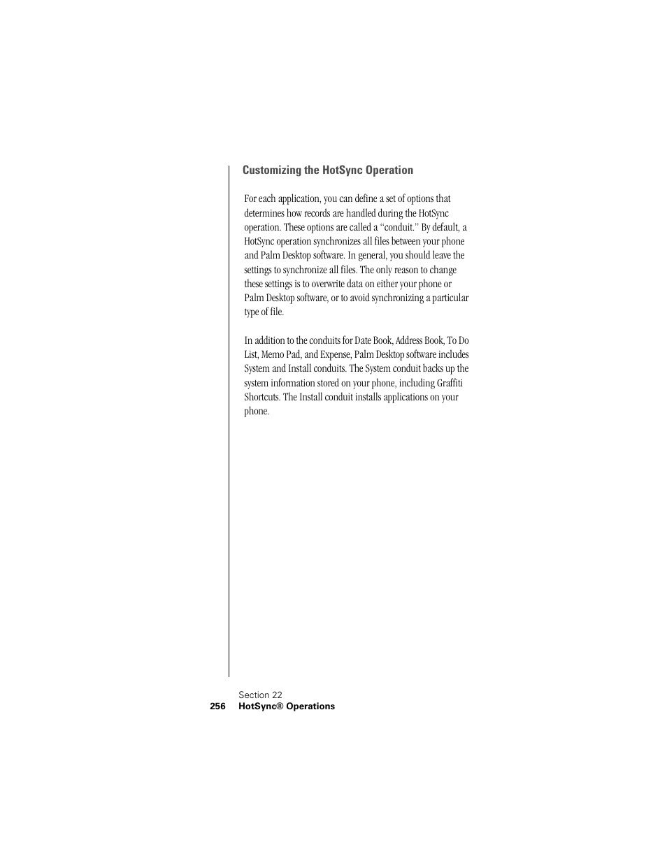 Customizing the hotsync operation | Samsung SPH-I300 User Manual | Page 259 / 313