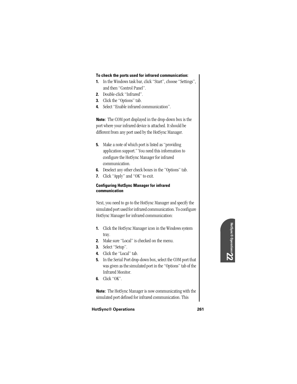 To check the ports used for infrared communication, Ho 22 | Samsung SPH-I300 User Manual | Page 264 / 313