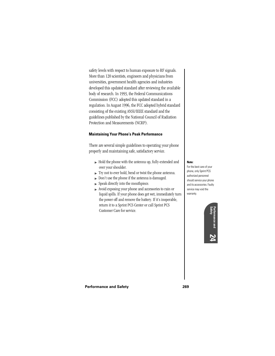 Maintaining your phone’s peak performance, Pe 24 | Samsung SPH-I300 User Manual | Page 272 / 313