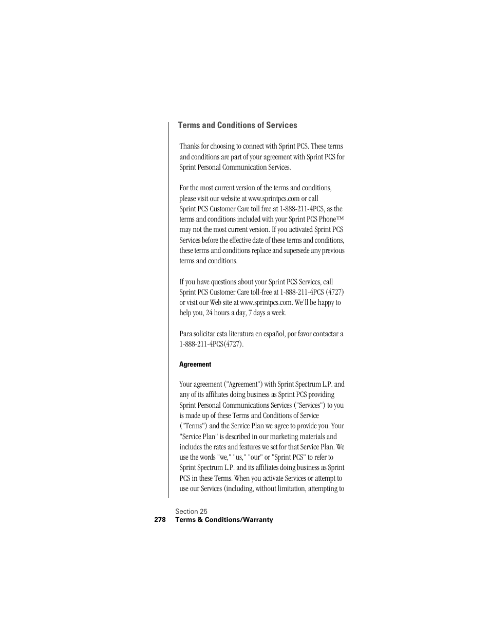 Terms and conditions of services, Agreement | Samsung SPH-I300 User Manual | Page 281 / 313