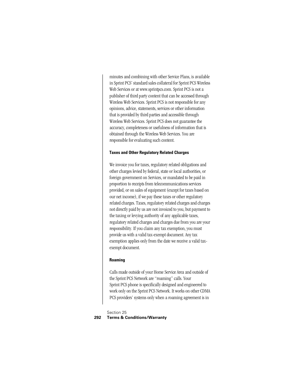 Taxes and other regulatory related charges, Roaming | Samsung SPH-I300 User Manual | Page 295 / 313