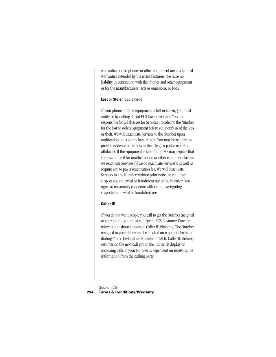 Lost or stolen equipment, Caller id | Samsung SPH-I300 User Manual | Page 297 / 313
