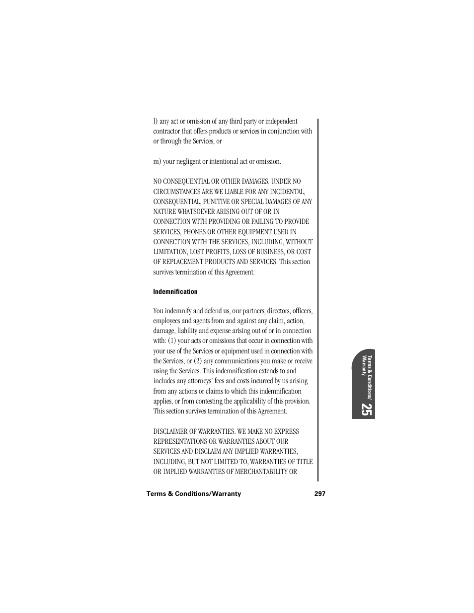 Indemnification, Te 25 | Samsung SPH-I300 User Manual | Page 300 / 313