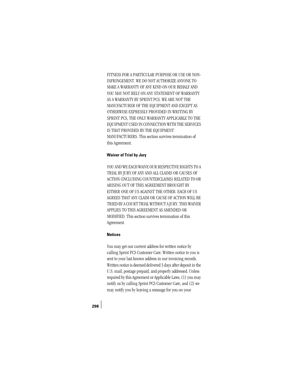 Waiver of trial by jury, Notices | Samsung SPH-I300 User Manual | Page 301 / 313