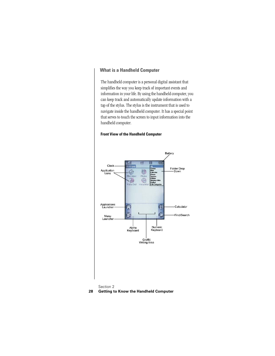 What is a handheld computer, Front view of the handheld computer | Samsung SPH-I300 User Manual | Page 31 / 313