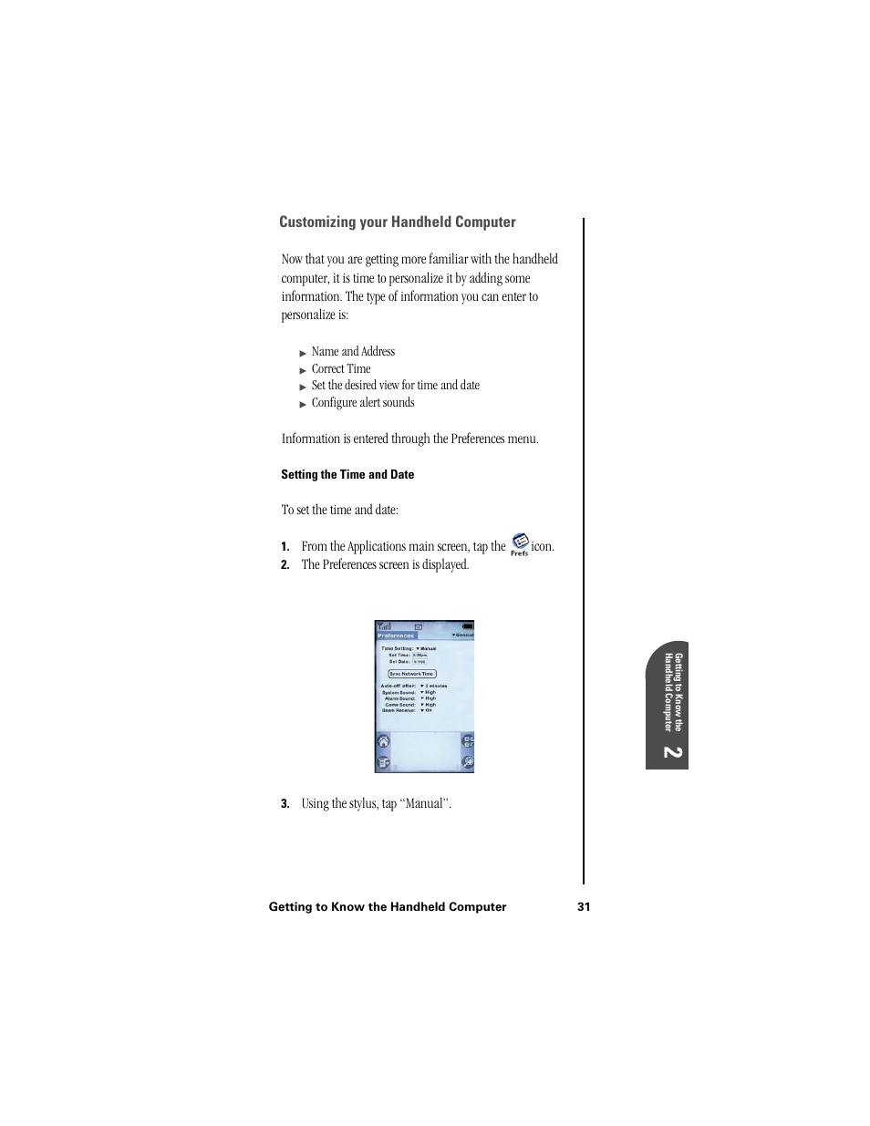 Customizing your handheld computer, Setting the time and date, Ge 2 | Samsung SPH-I300 User Manual | Page 34 / 313