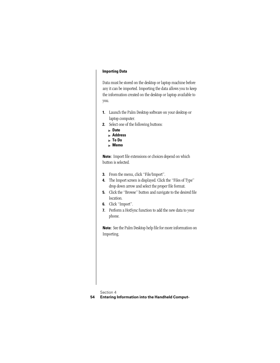 Importing data | Samsung SPH-I300 User Manual | Page 57 / 313