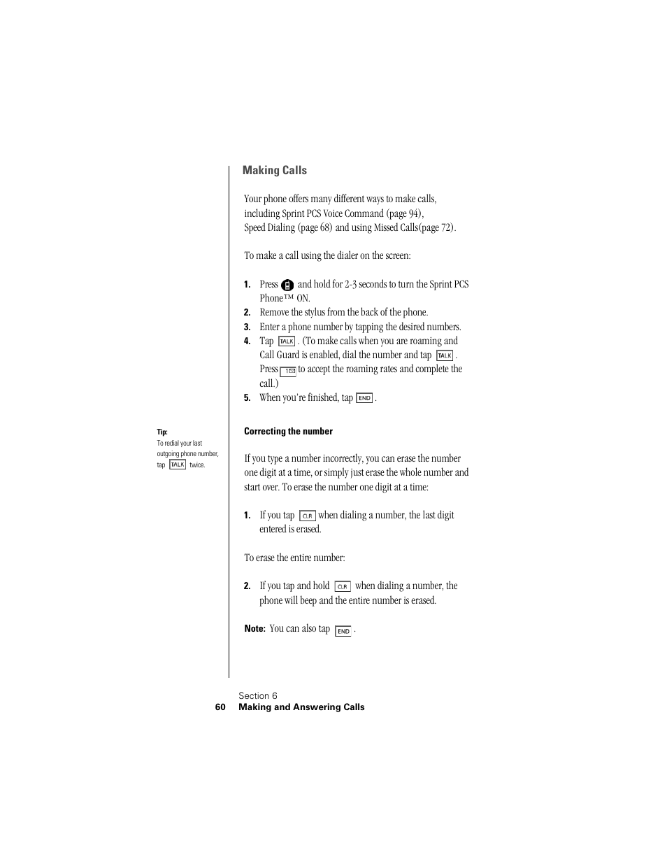 Making calls, Correcting the number | Samsung SPH-I300 User Manual | Page 63 / 313