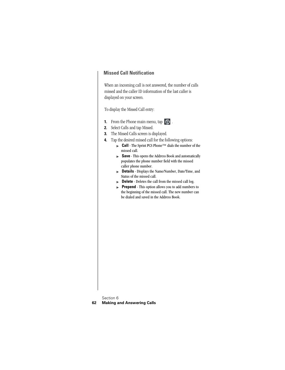 Missed call notification | Samsung SPH-I300 User Manual | Page 65 / 313