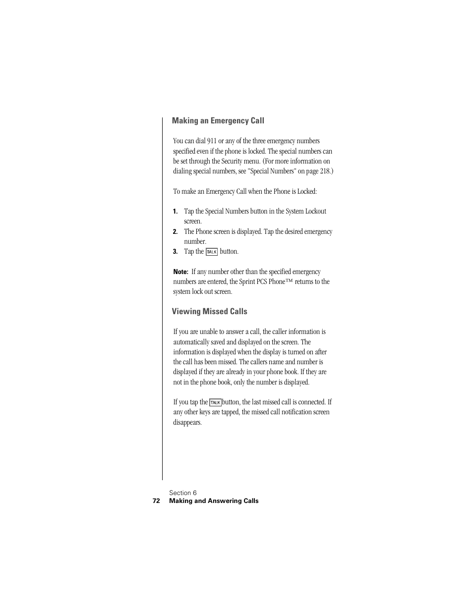 Making an emergency call, Viewing missed calls | Samsung SPH-I300 User Manual | Page 75 / 313