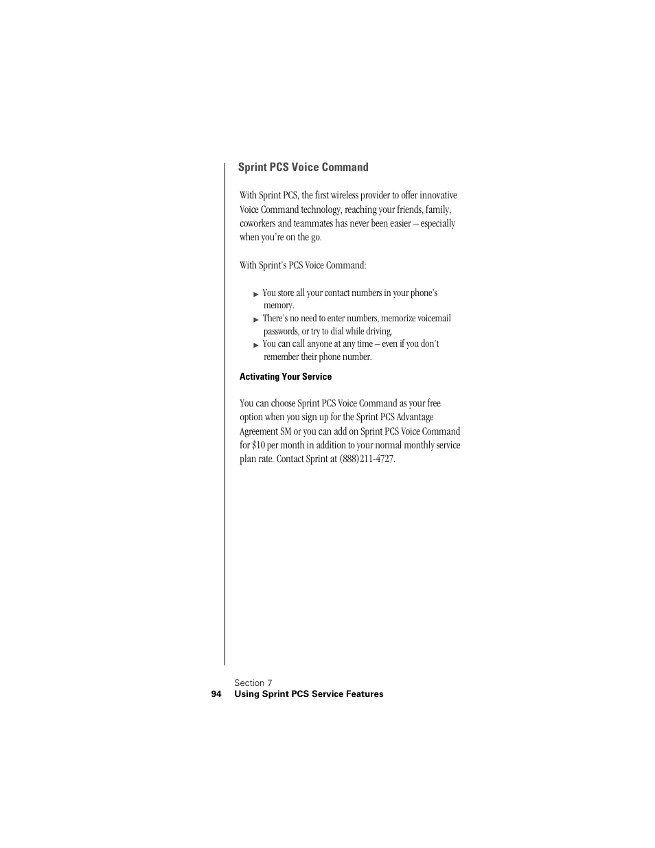 Sprint pcs voice command, Activating your service | Samsung SPH-I300 User Manual | Page 97 / 313