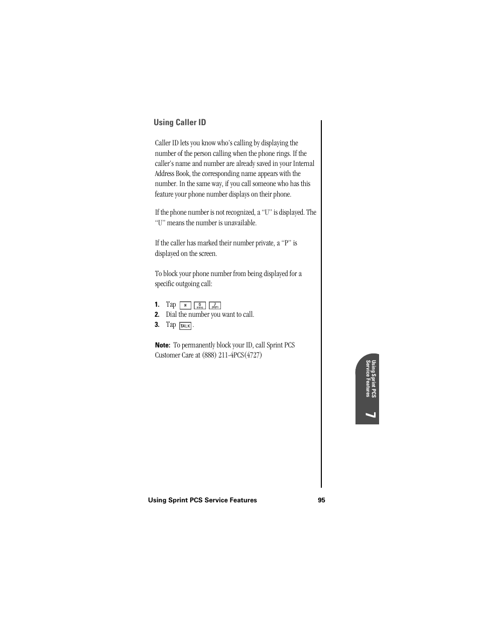 Using caller id, Us 7 | Samsung SPH-I300 User Manual | Page 98 / 313