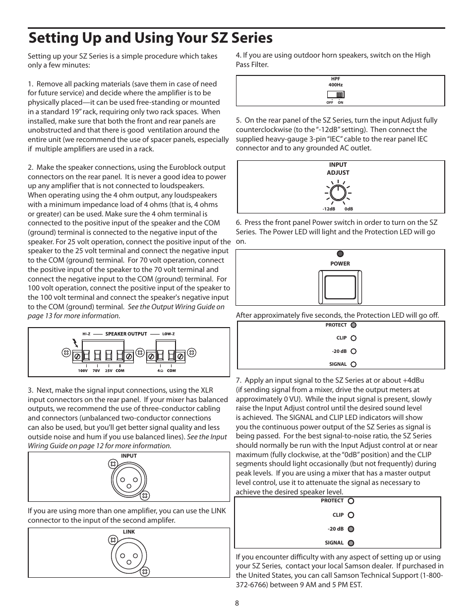 Setting up and using your sz series | Samson POWER AMPLIFERS SZ1120 User Manual | Page 12 / 20
