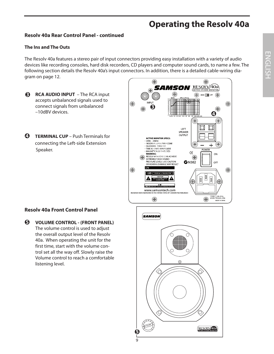 Operating the resolv 40a, English | Samson Studio Reference Monitor System Resolv 40a User Manual | Page 13 / 64