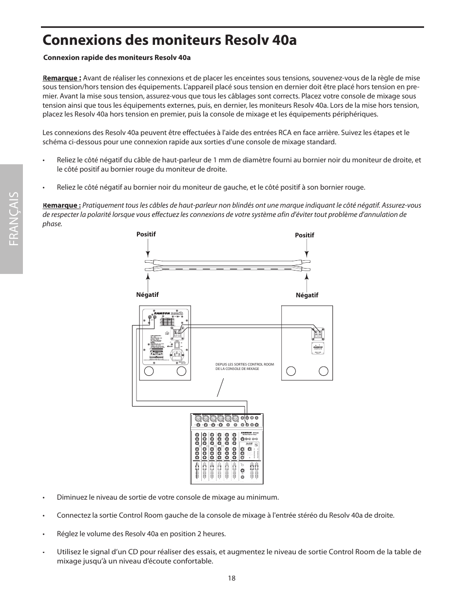 Connexions des moniteurs resolv 40a, Fr anç ais | Samson Studio Reference Monitor System Resolv 40a User Manual | Page 22 / 64