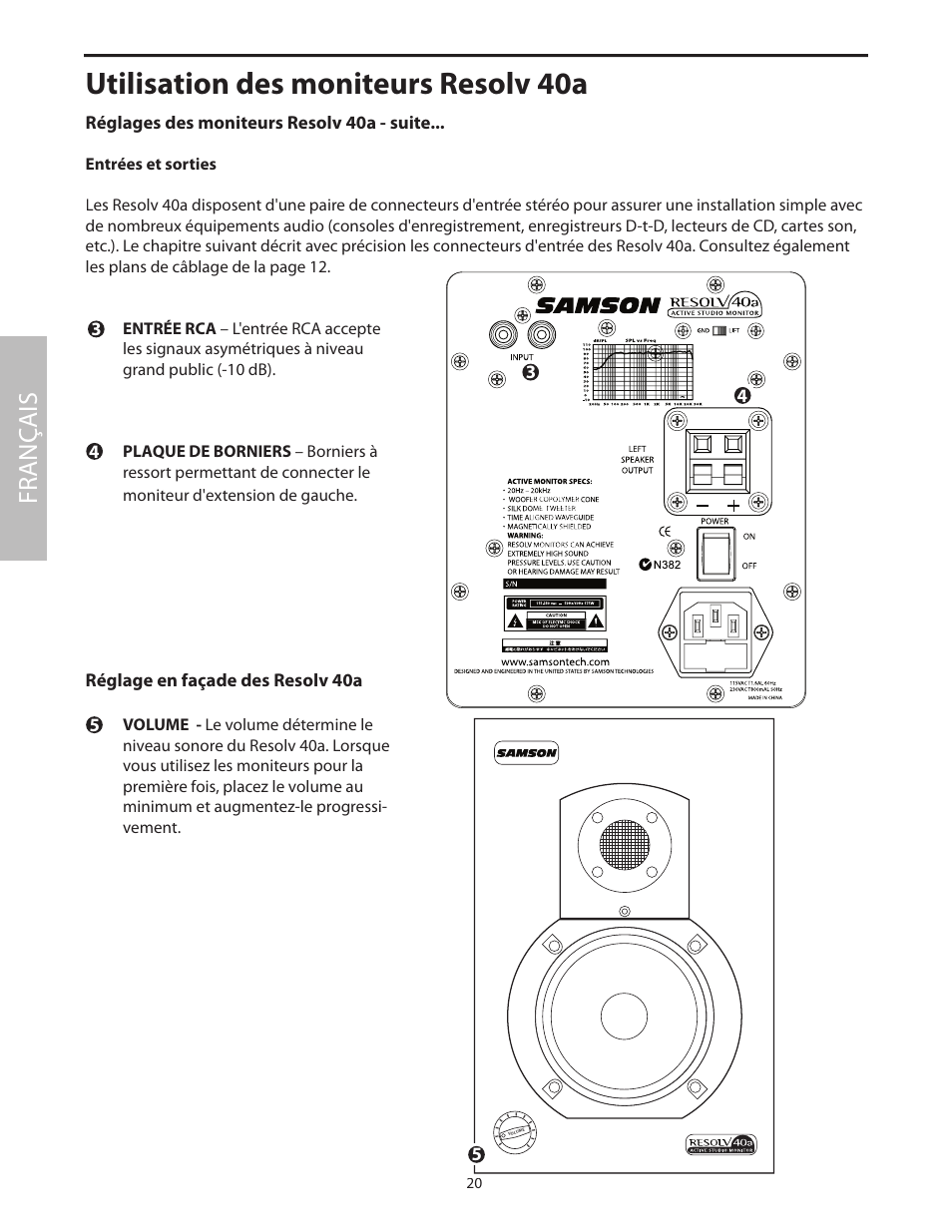 Utilisation des moniteurs resolv 40a, Fr anç ais | Samson Studio Reference Monitor System Resolv 40a User Manual | Page 24 / 64