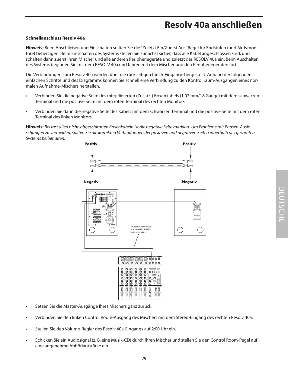 Resolv 40a anschließen, Deut sche | Samson Studio Reference Monitor System Resolv 40a User Manual | Page 33 / 64