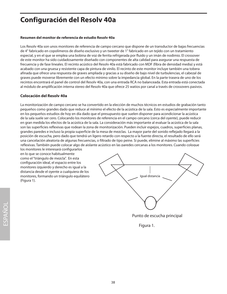 Configuración del resolv 40a, Colocación del resolv 40a, Esp añol | Samson Studio Reference Monitor System Resolv 40a User Manual | Page 42 / 64