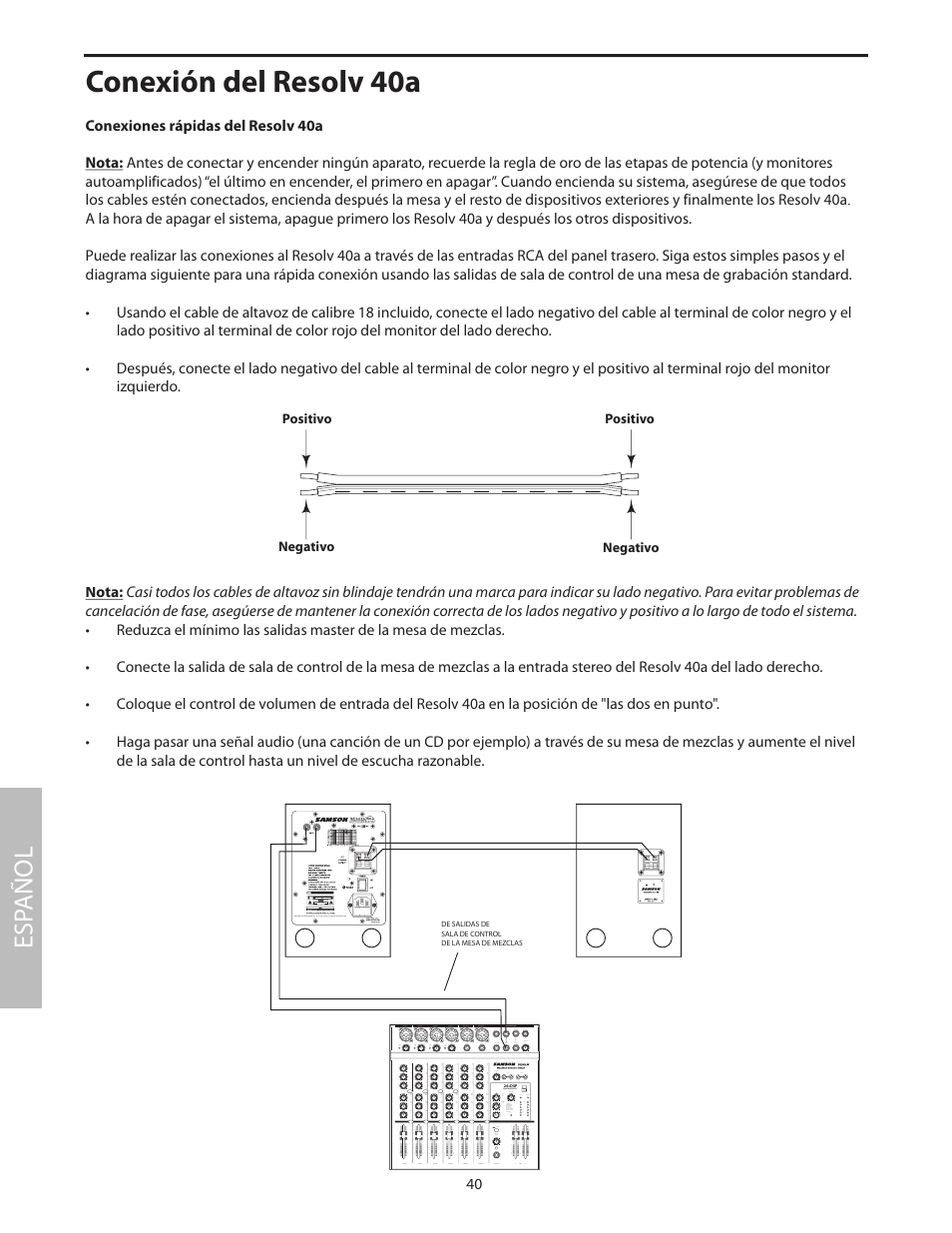 Conexión del resolv 40a, Esp añol | Samson Studio Reference Monitor System Resolv 40a User Manual | Page 44 / 64