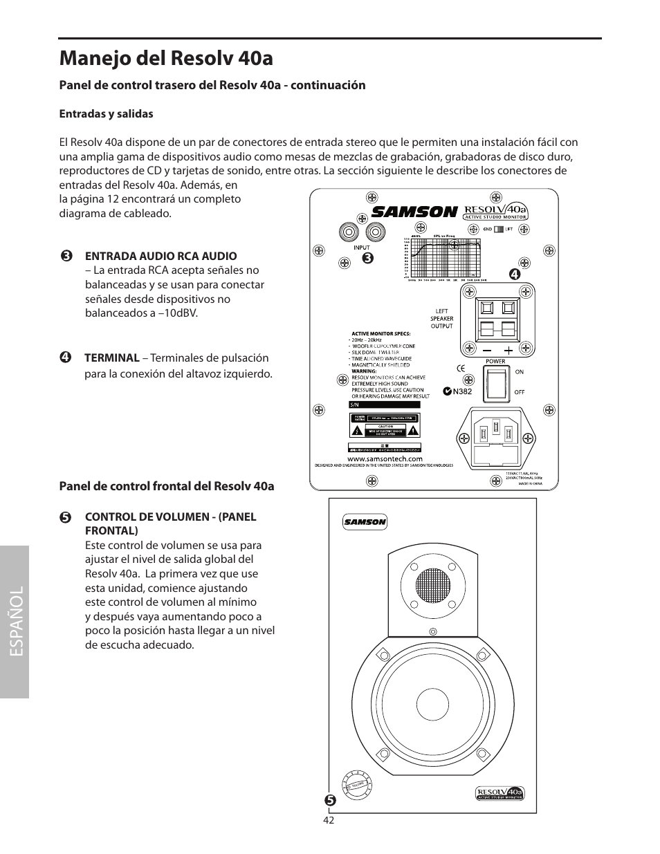 Manejo del resolv 40a, Esp añol | Samson Studio Reference Monitor System Resolv 40a User Manual | Page 46 / 64