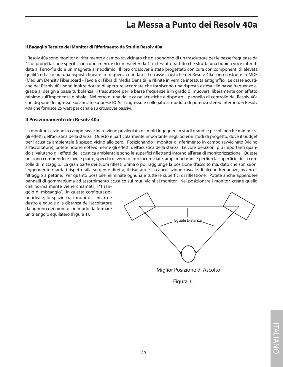 La messa a punto dei resolv 40a, Il posizionamento dei resolv 40a, It aliano | Samson Studio Reference Monitor System Resolv 40a User Manual | Page 53 / 64