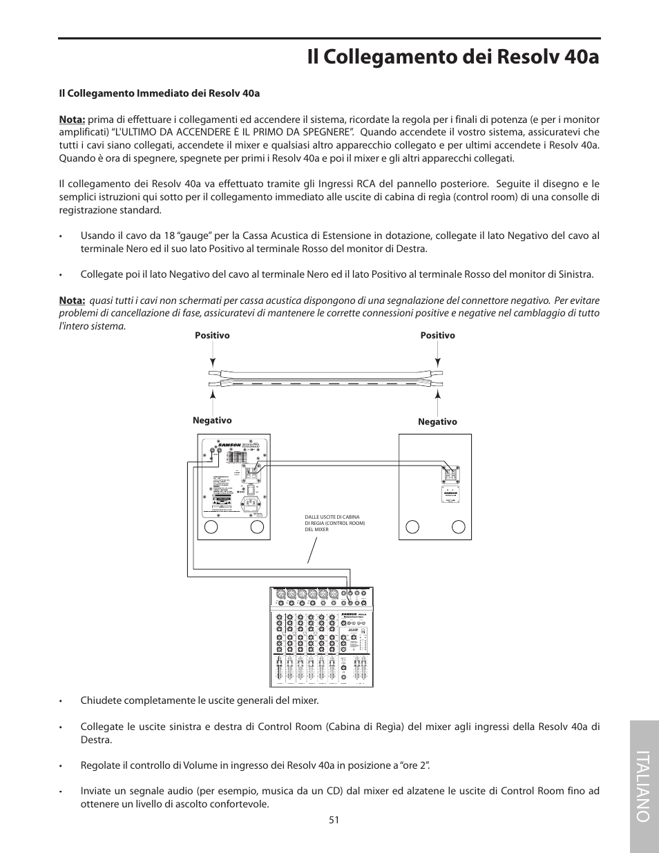 Il collegamento dei resolv 40a, It aliano | Samson Studio Reference Monitor System Resolv 40a User Manual | Page 55 / 64